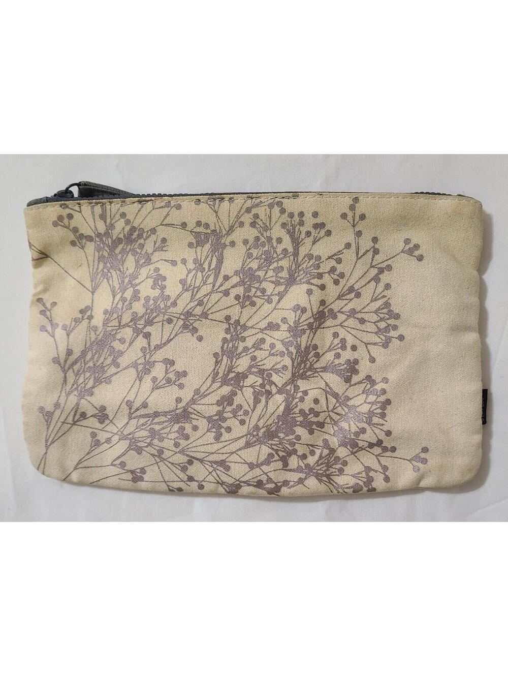 Staples Botanical Canvas Makeup Cosmetics Bag "Hello Beautiful" Beige Organizer